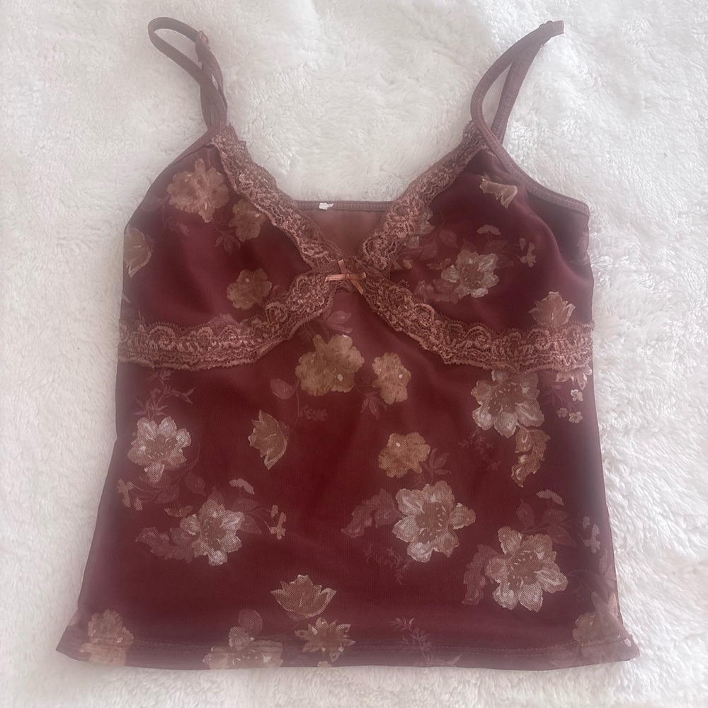 Floral Lace Trim Camisole Top